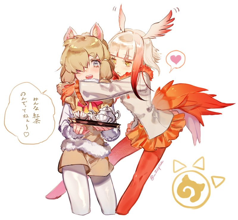 japanese crested ibis and alpaca suri (kemono friends) drawn by zepica