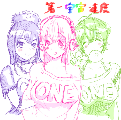 super sonico, watanuki fuuri, and fujimi suzu (nitroplus) drawn by zimbabwefumi