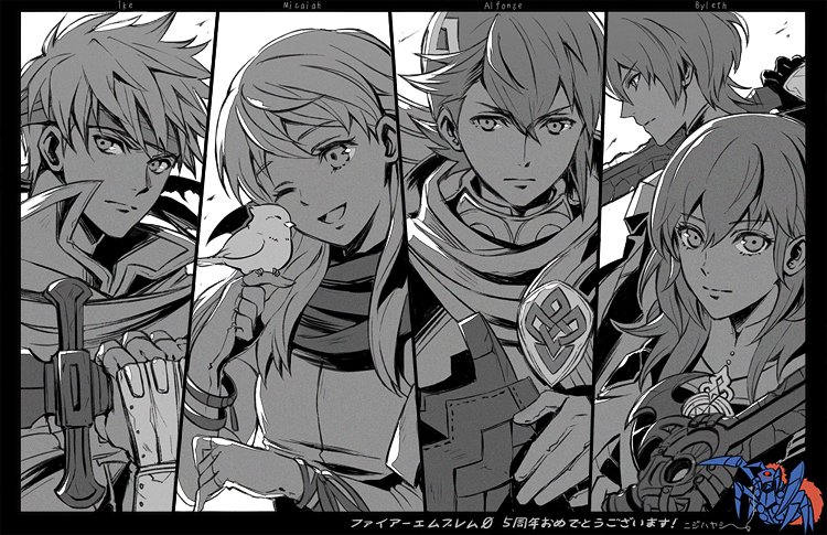 female byleth, male byleth, ike, micaiah, alfonse, and 1 more (fire emblem and 6 more) drawn by nijihayashi