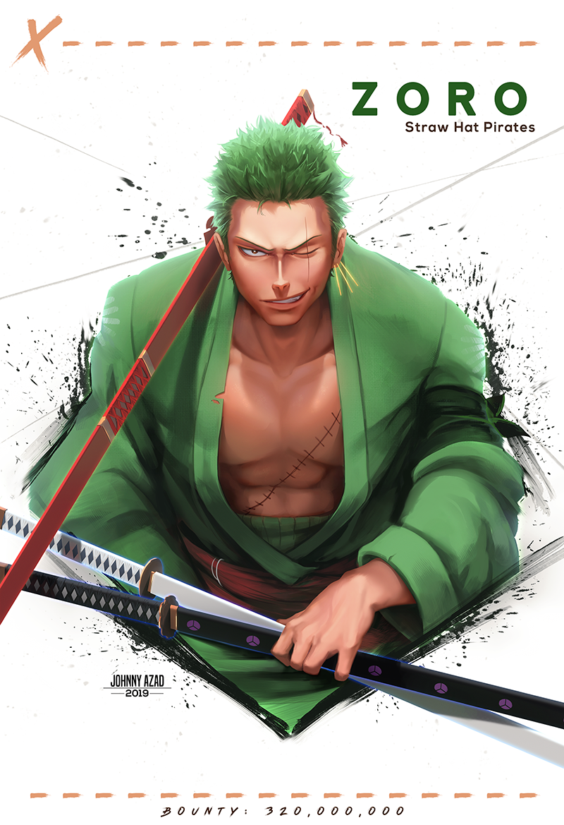 roronoa zoro (one piece) drawn by johnny_azad