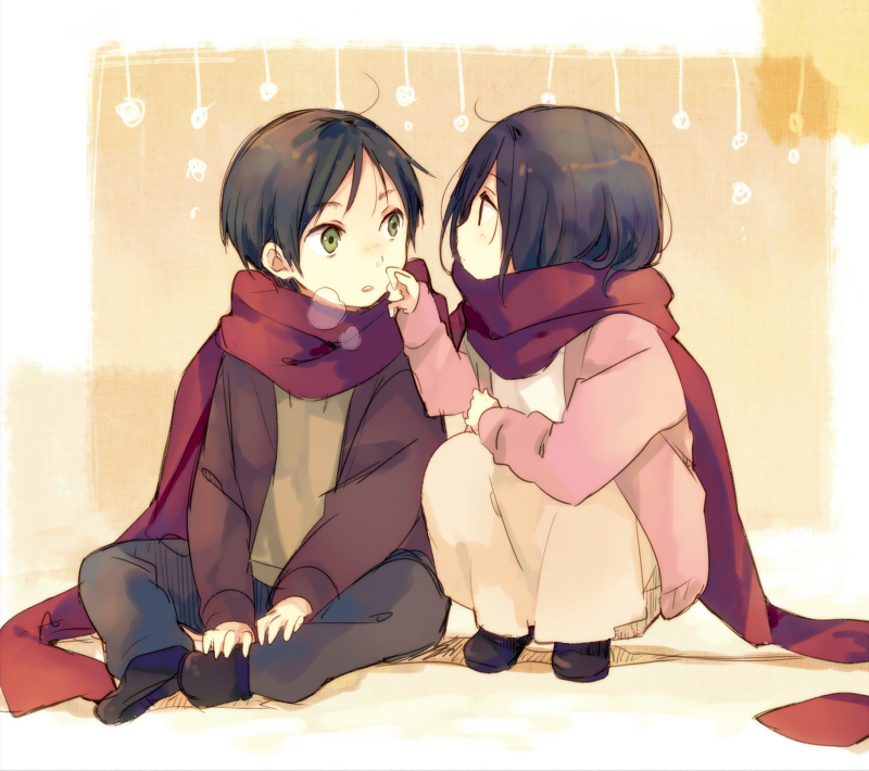 mikasa ackerman and eren yeager (shingeki no kyojin) drawn by ousaka_nozomi
