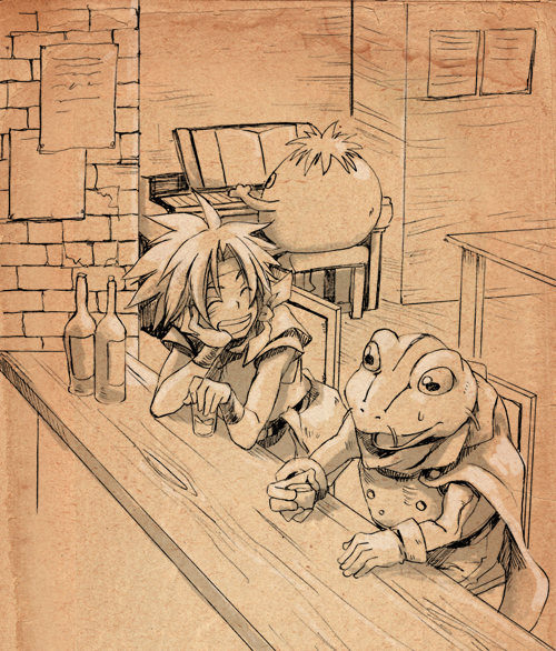 crono, frog, and nu (chrono trigger) drawn by myk