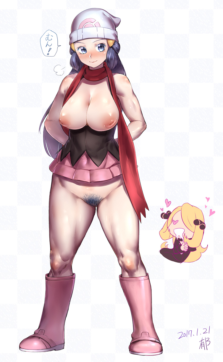 dawn and cynthia (pokemon and 1 more) drawn by ikuchan_kaoru