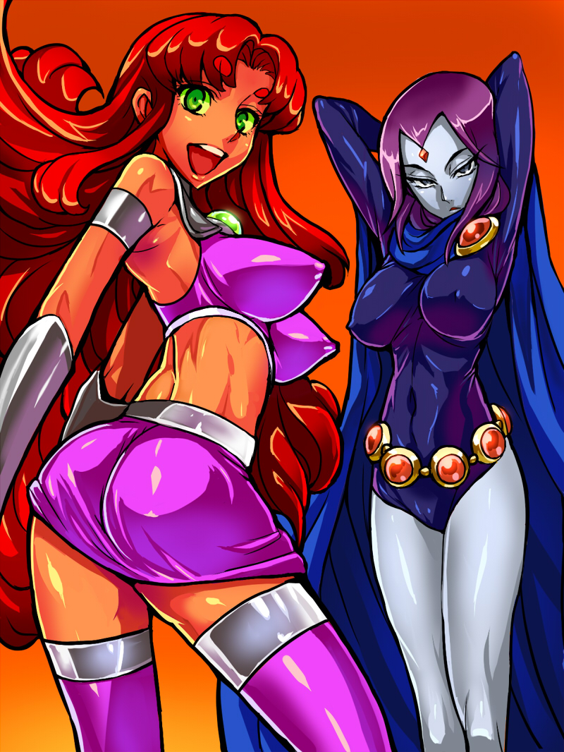 raven and starfire (dc comics and 1 more) drawn by warainaku