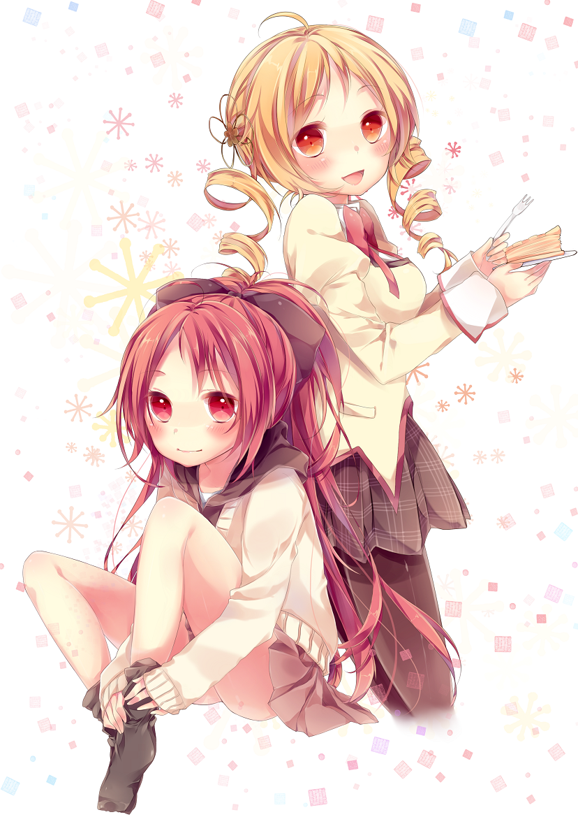 sakura kyoko and tomoe mami (mahou shoujo madoka magica) drawn by komeshiro_kasu