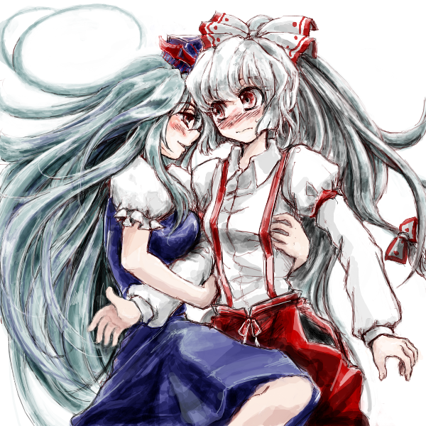 fujiwara no mokou and kamishirasawa keine (touhou) drawn by nanashii_(soregasisan)