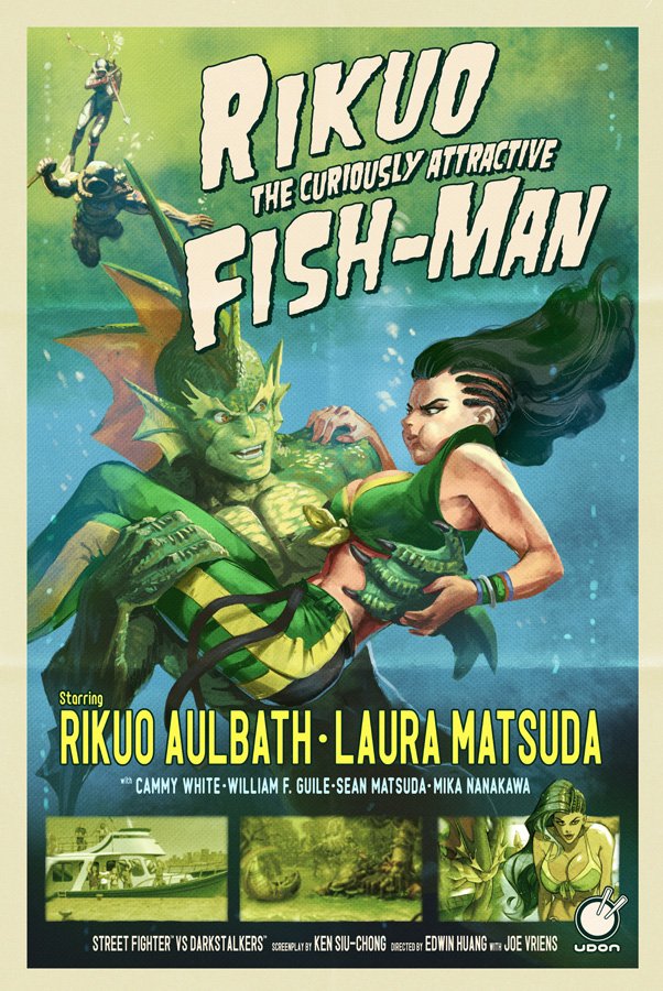 laura matsuda, rikuo, and the gill man (street fighter and 4 more) drawn by edwin_huang, joe_vriens, and udon_entertainment