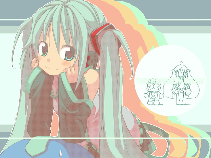 hatsune miku and doraemon (vocaloid and 1 more) drawn by kuro_(kuroneko_no_kanzume)