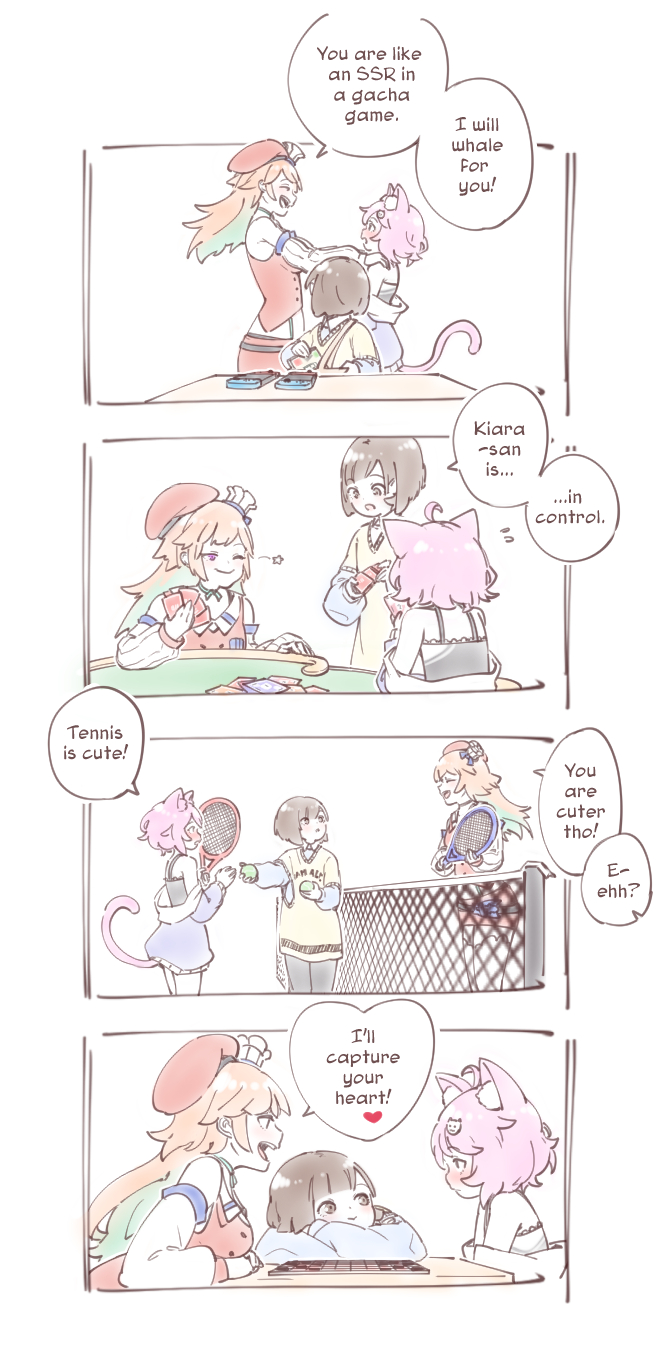 takanashi kiara, nyatasha nyanners, and tama gotoh (original and 3 more) drawn by yoruny