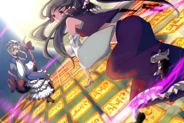 hakurei reimu and yakumo yukari (touhou) drawn by zen_(raspberry)
