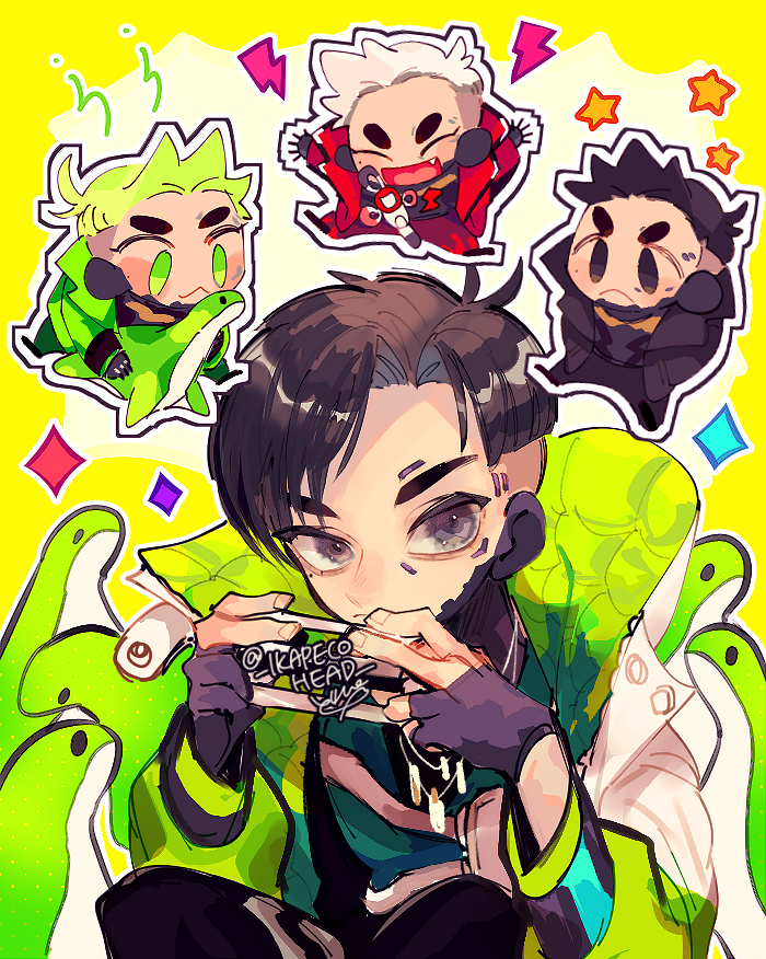 crypto, nessie, devil's advocate crypto, the hired gun crypto, and fuzzy logic crypto (apex legends) drawn by repikinoko