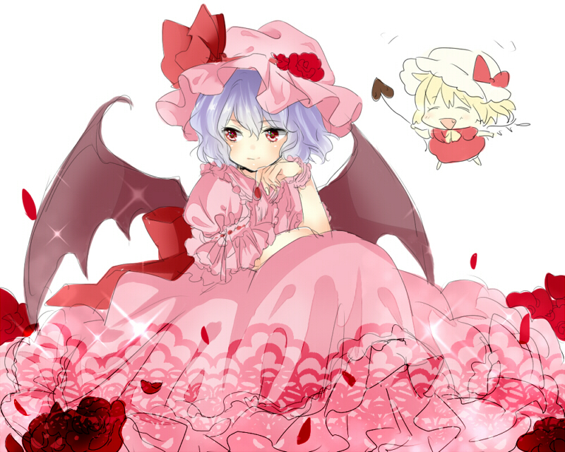remilia scarlet and flandre scarlet (touhou) drawn by machiko_(beard)