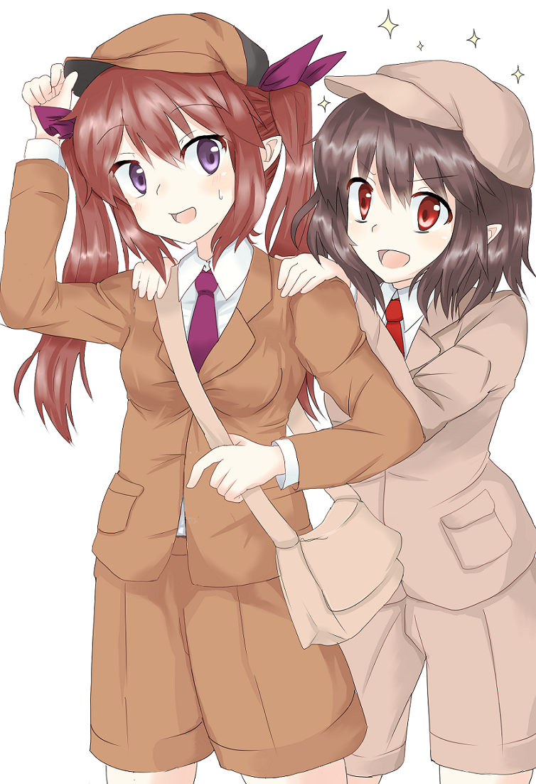 shameimaru aya and himekaidou hatate (touhou and 1 more) drawn by pechimaru