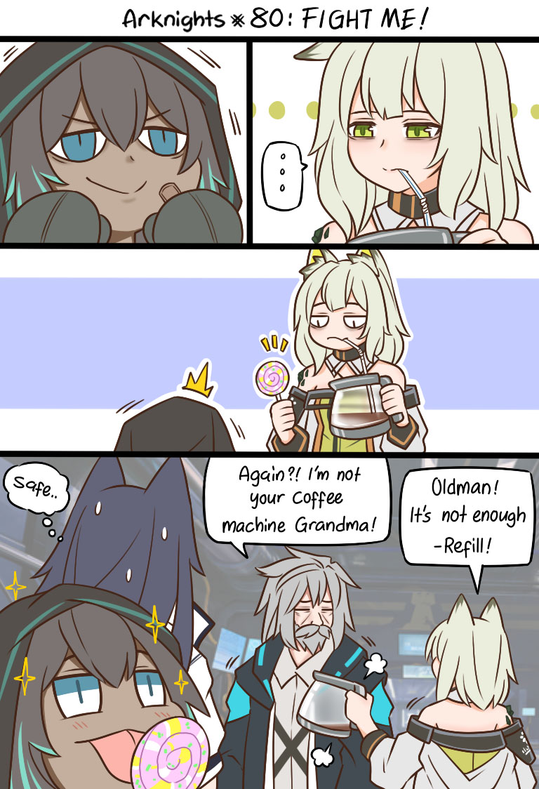 doctor, kal'tsit, male doctor, blaze, old man, and 1 more (arknights) drawn by guin_guin