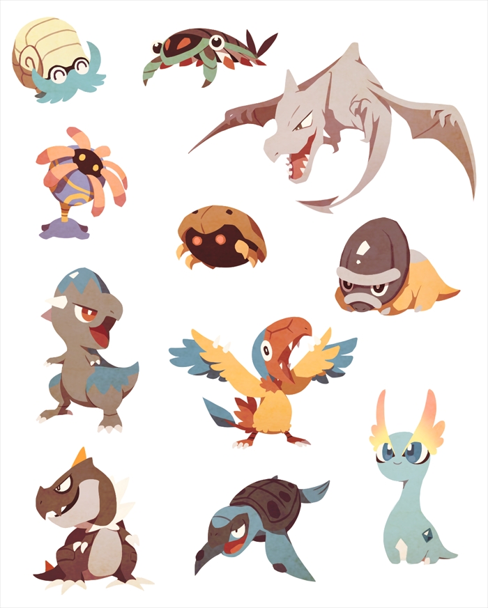 aerodactyl, omanyte, kabuto, archen, lileep, and 6 more (pokemon) drawn by ssalbulre