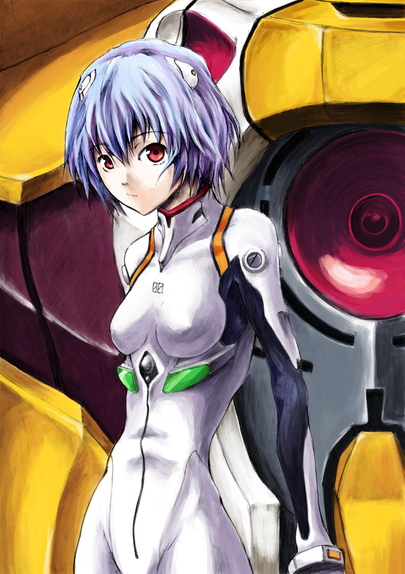 ayanami rei and eva 00 (neon genesis evangelion) drawn by rei_oe