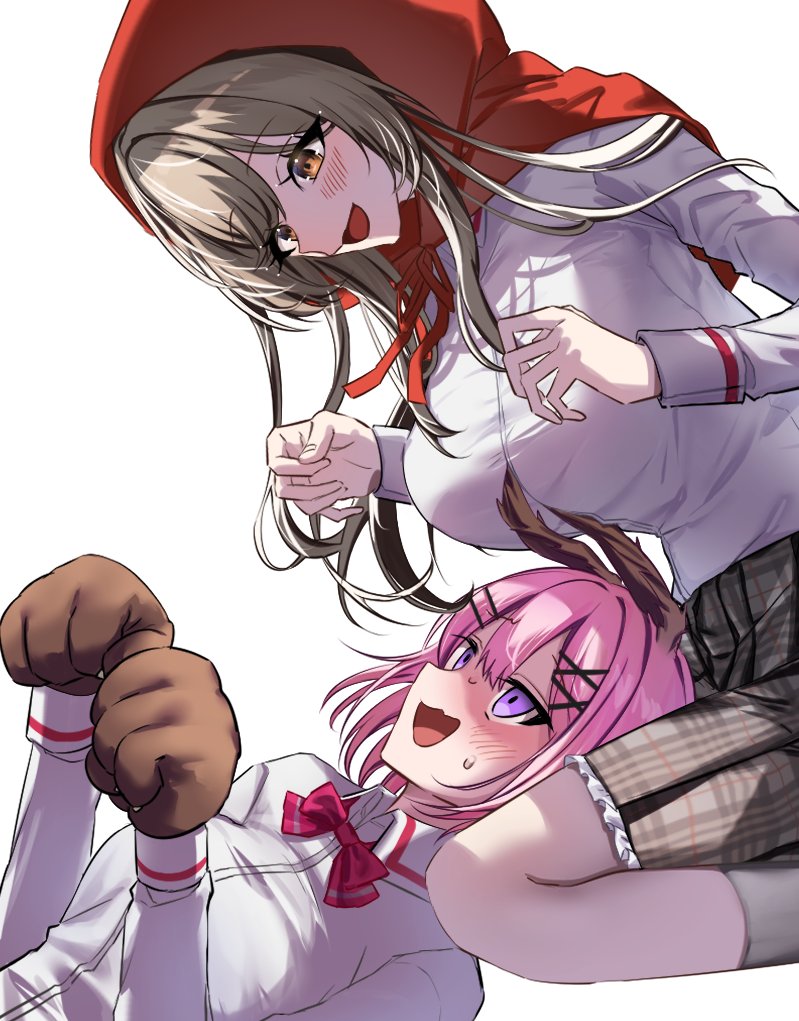 little red riding hood, big bad wolf, amaori renako, and sena ajisai (little red riding hood and 1 more) drawn by itoshikiniko
