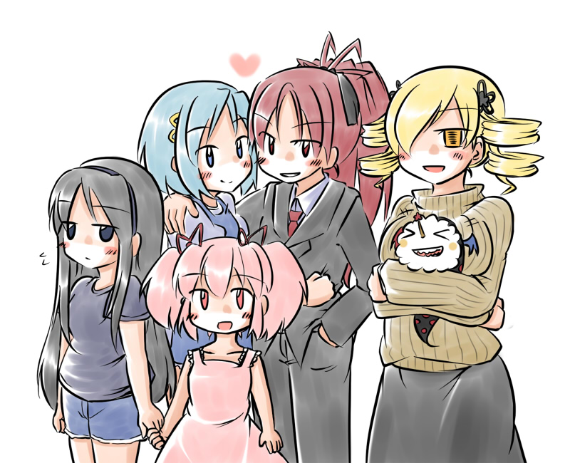 akemi homura, kaname madoka, miki sayaka, sakura kyoko, tomoe mami, and 1 more (mahou shoujo madoka magica) drawn by aotori