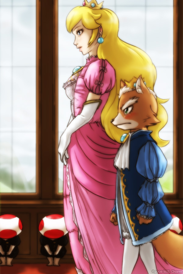 princess peach, toad, fox mccloud, and red toad (mario and 2 more) drawn by mecharm