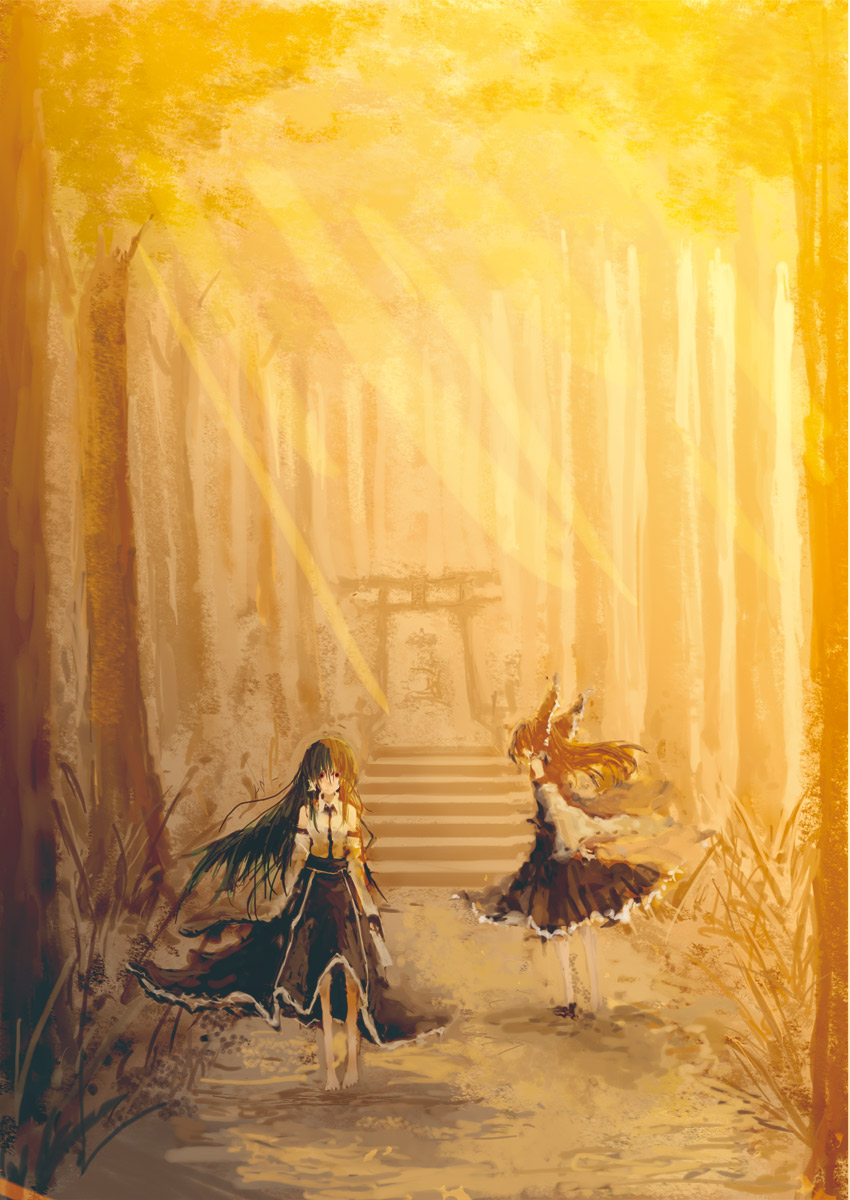 hakurei reimu, kochiya sanae, and maga-reimu (touhou and 1 more) drawn by banana_(artist) and tobenai_todo