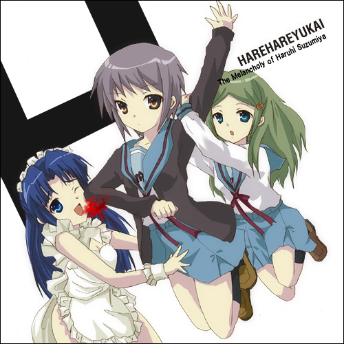 nagato yuki, asakura ryoko, and kimidori emiri (suzumiya haruhi no yuuutsu)