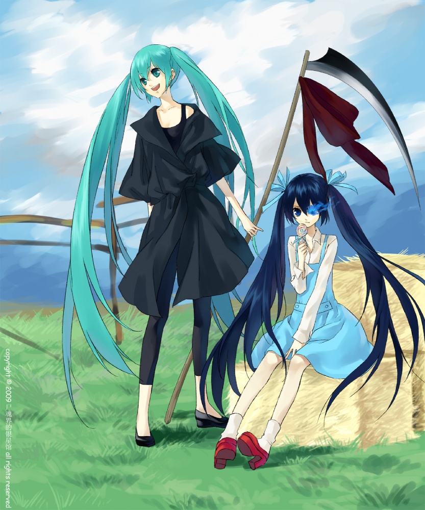 hatsune miku, black rock shooter, and united kingdom (vocaloid and 1 more) drawn by psd_(psdgai)
