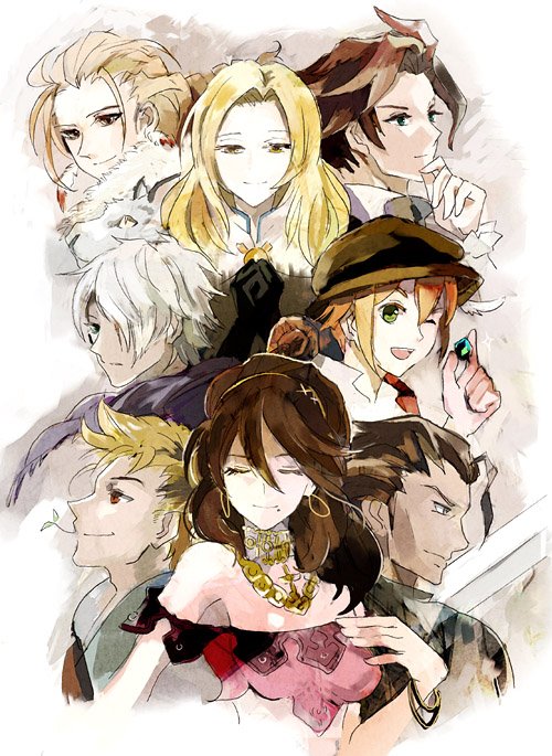 therion, tressa colzione, ophilia clement, primrose azelhart, cyrus albright, and 4 more (octopath traveler and 1 more) drawn by setsu_(snow21g)