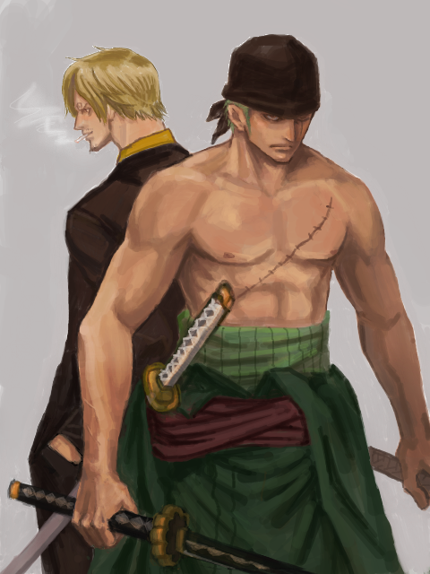 roronoa zoro and sanji (one piece) drawn by arisue_kanako