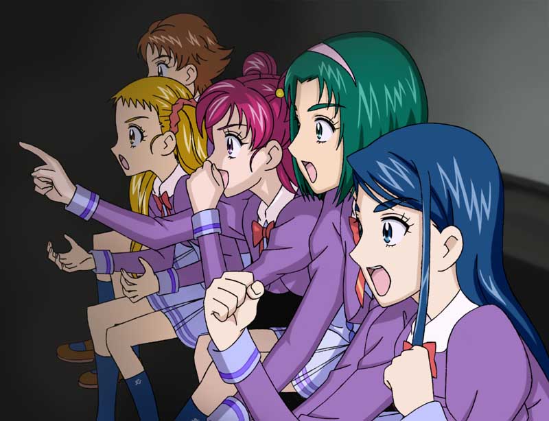 yumehara nozomi, minazuki karen, kasugano urara, akimoto komachi, and natsuki rin (precure and 1 more) drawn by natsuhina