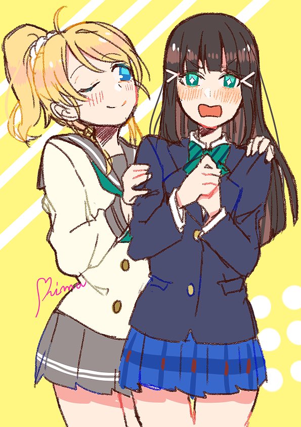 ayase eli and kurosawa dia (love live! and 2 more) drawn by shima_(mahirooon)