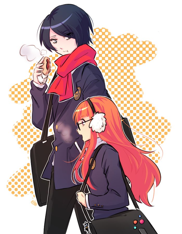 sakura futaba, morgana, and kitagawa yuusuke (persona and 1 more) drawn by mao_(expuella)