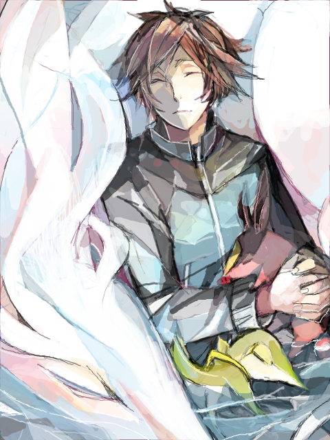 hilbert, snivy, tepig, and reshiram (pokemon and 1 more) drawn by corima