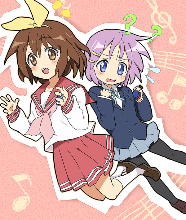 hirasawa yui and hiiragi tsukasa (k-on! and 1 more) drawn by maruki_(punchiki)