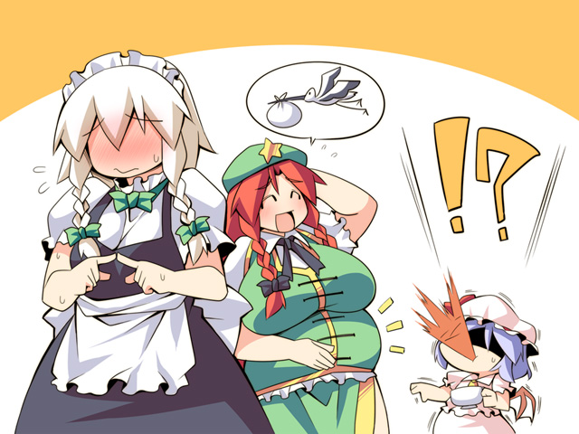 remilia scarlet, izayoi sakuya, and hong meiling (touhou) drawn by uccow