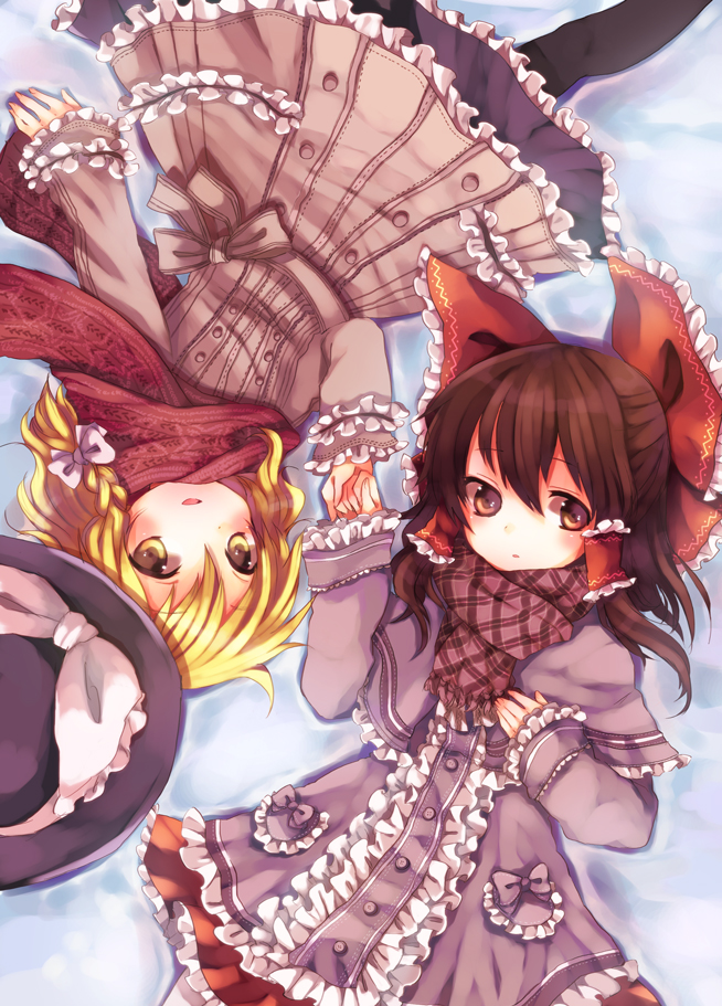 hakurei reimu and kirisame marisa (touhou) drawn by miya_(tsumazukanai)