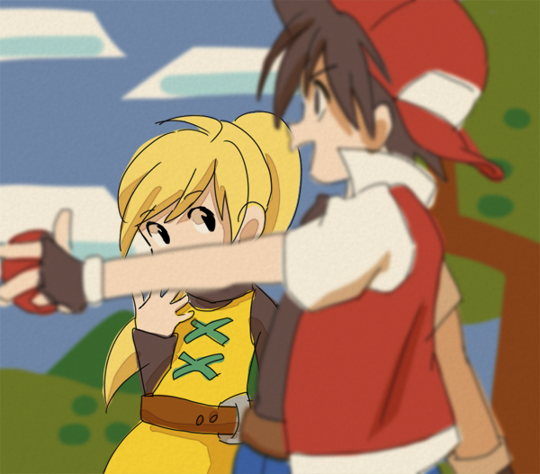 red and yellow (pokemon and 1 more) drawn by ketchup-p
