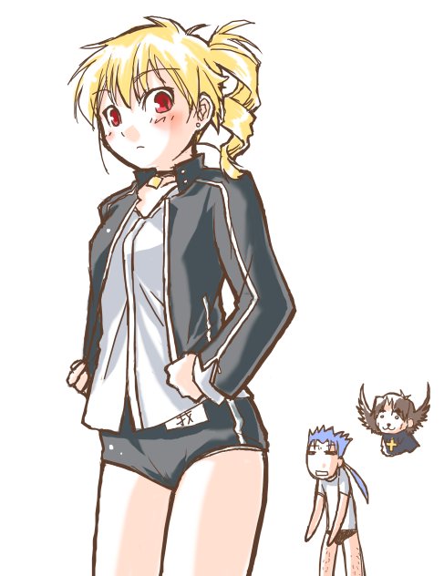 gilgamesh, cu chulainn, and kotomine kirei (fate and 1 more) drawn by mozu_(piyo)
