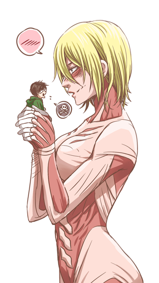 eren yeager, titan, and female titan (shingeki no kyojin) drawn by kenji_(kenji0926)