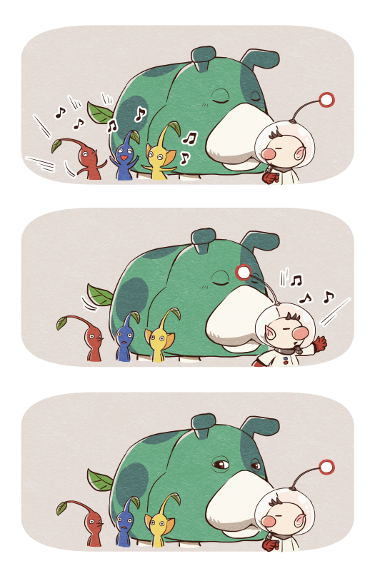 red pikmin, olimar, yellow pikmin, blue pikmin, and moss (pikmin and 1 more) drawn by potsupo
