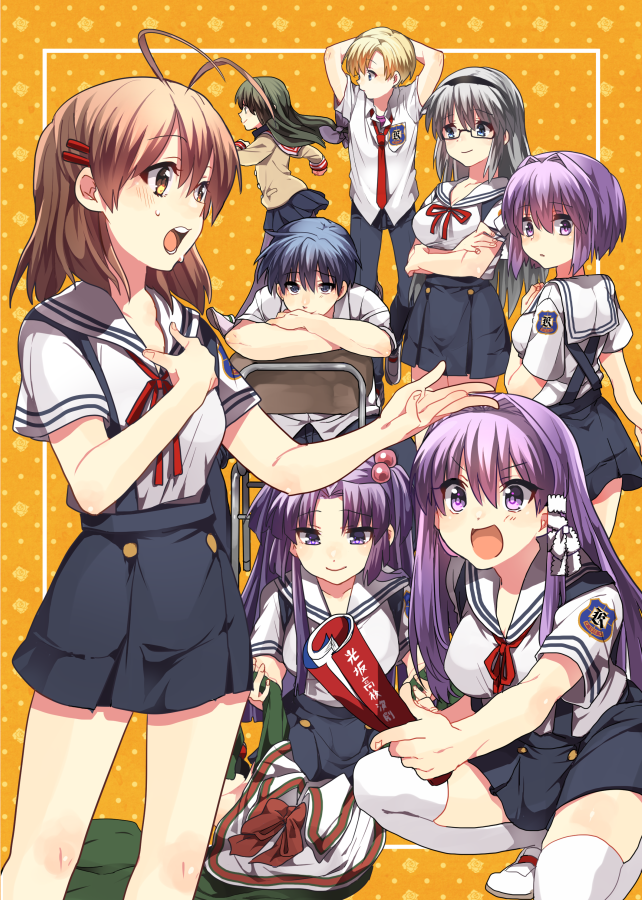 furukawa nagisa, fujibayashi kyou, ibuki fuuko, sakagami tomoyo, okazaki tomoya, and 3 more (clannad) drawn by takumi_(scya)