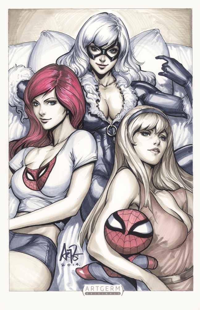spider-man, gwen stacy, black cat, felicia hardy, and mary jane watson (marvel and 1 more) drawn by stanley_lau