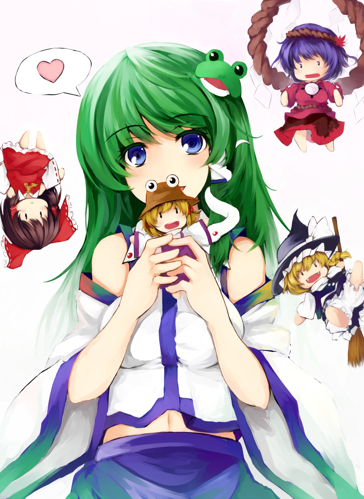 hakurei reimu, kirisame marisa, kochiya sanae, moriya suwako, and yasaka kanako (touhou) drawn by nanahara_fuyuki