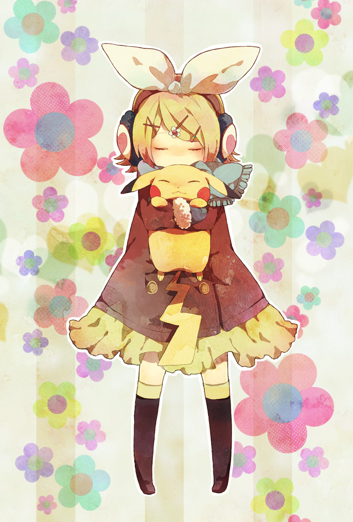 kagamine rin and pikachu (pokemon and 1 more) drawn by hana_(mew)
