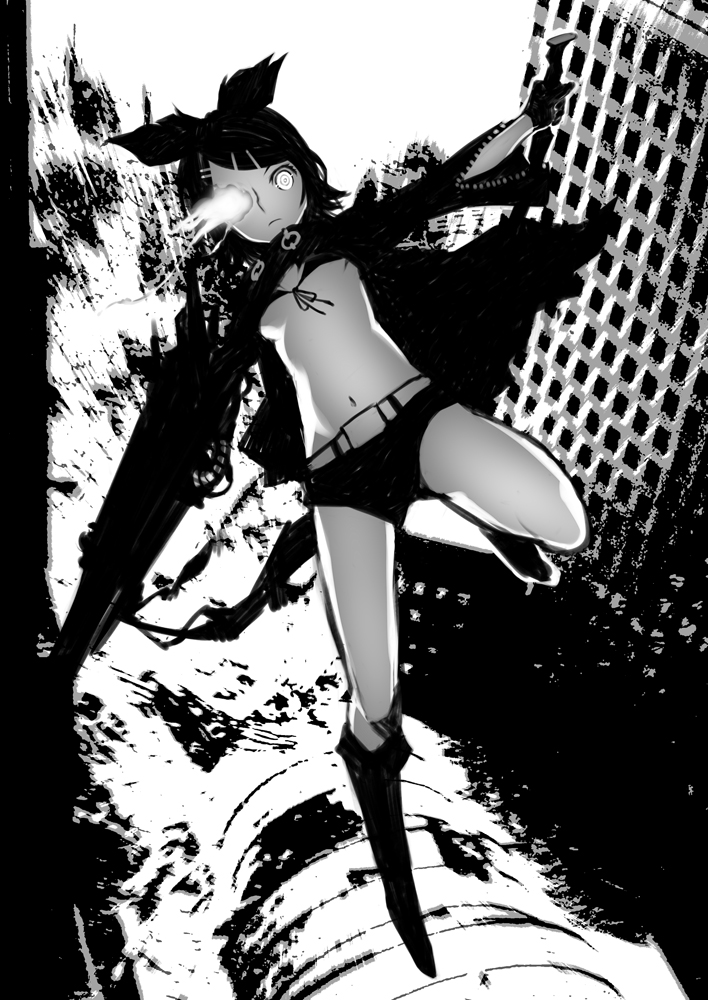 kagamine rin and black rock shooter (vocaloid and 1 more) drawn by kunieda