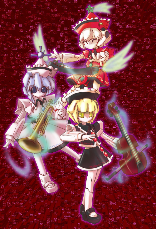 lunasa prismriver, merlin prismriver, and lyrica prismriver (touhou and 1 more) drawn by akicha