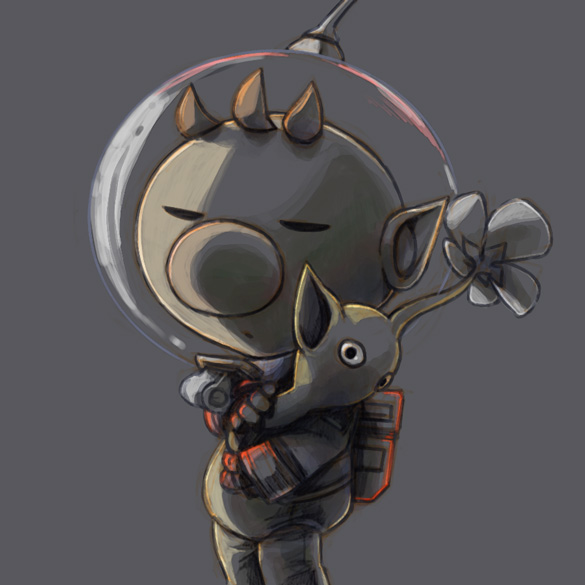 olimar and yellow pikmin (pikmin) drawn by naru_(wish_field)