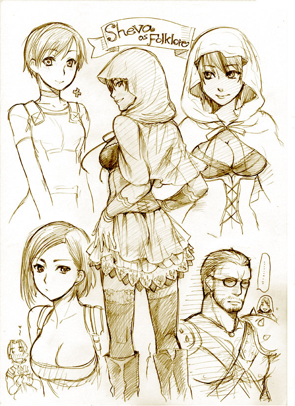jill valentine, chris redfield, rebecca chambers, sheva alomar, and carlos oliveira (resident evil) drawn by rakuto_mangan