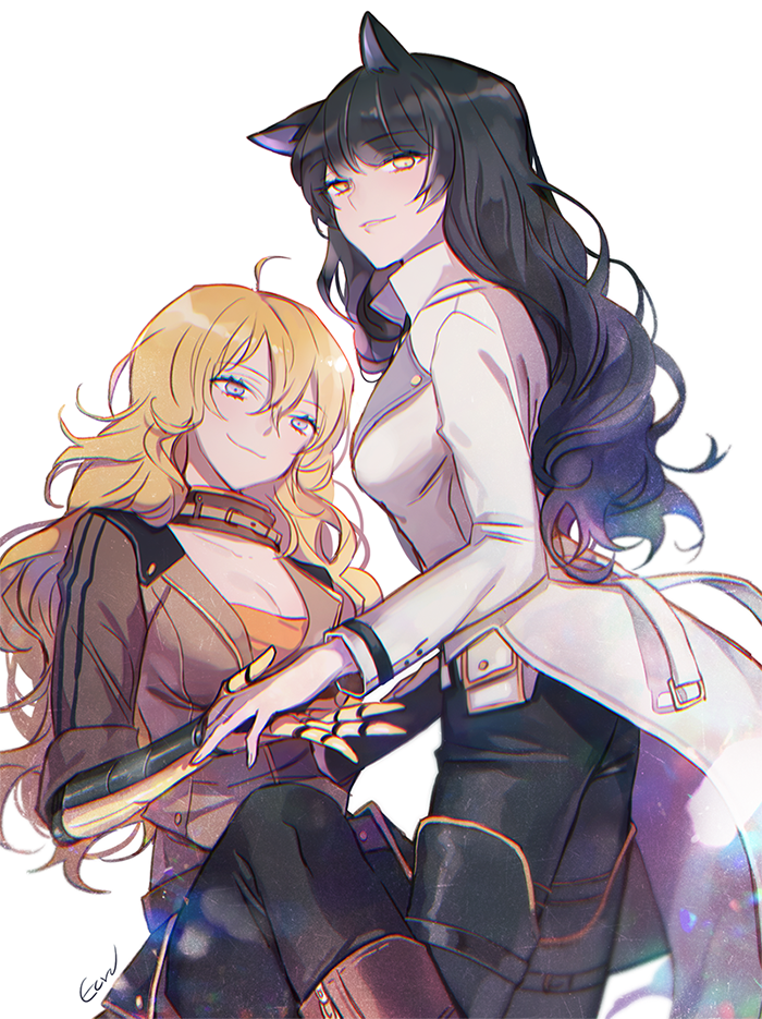 yang xiao long and blake belladonna (rwby) drawn by ecru