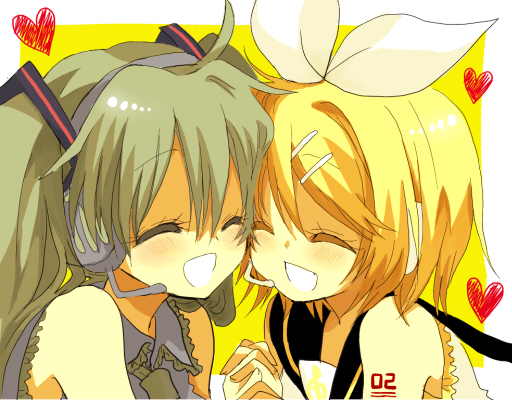 hatsune miku and kagamine rin (vocaloid) drawn by anzu_(o6v6o)