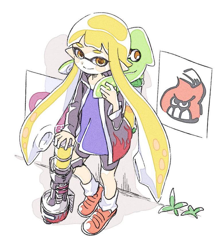 inkling player character and inkling girl (splatoon) drawn by sen_squid